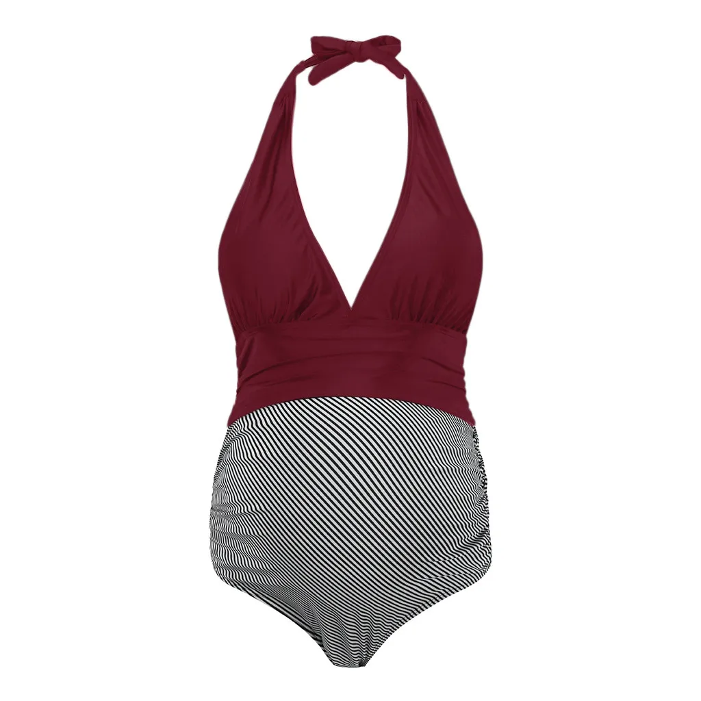 

TELOTUNY Maternity Swimsuit Summer One Piece Pregnancy Lattice Printed Sleeveless Bikinis Beachwear Women Swimsuit for Pregnant