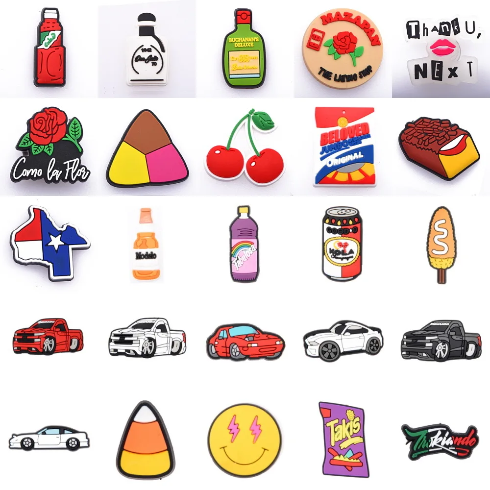 

Novelty Different Types Shoe Charms Accessories Car Death Beer PVC Shoe Decoration Designer Croc Kids X-mas Party Gift