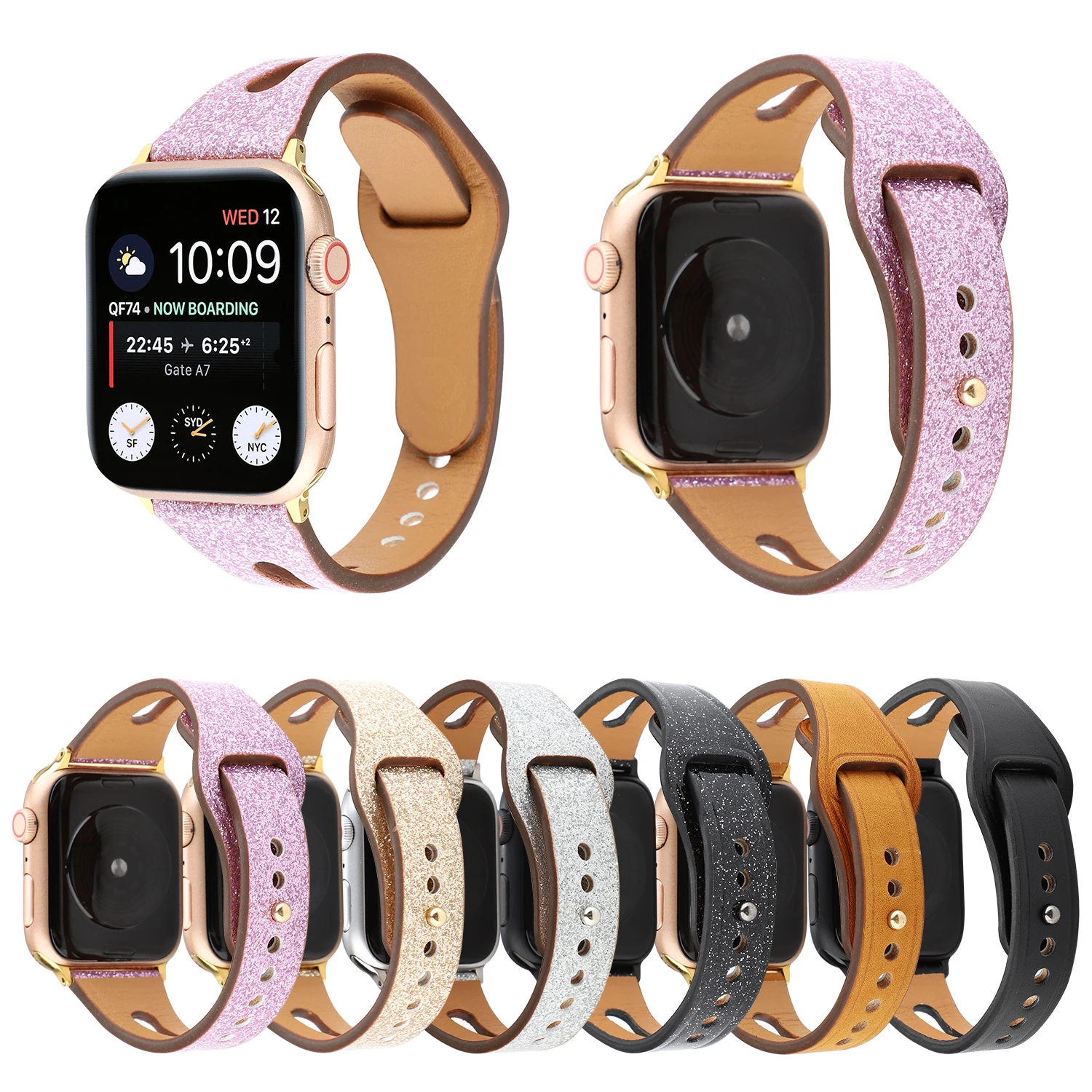 40 мм 44 Блестящий Leater ремешок для iWatch SE 6 5 4 Сияющий браслет Loop Apple Watch Band 38 42 3 2 1 Correa |