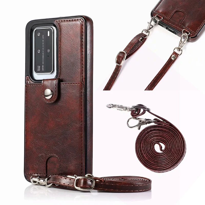 

PU Leather Back Case for Huawei P40 P30 Pro P40 Lite Crossbody Wallet Card Case for Huawei Mate 30 Mate 20 Lite Case With Strap