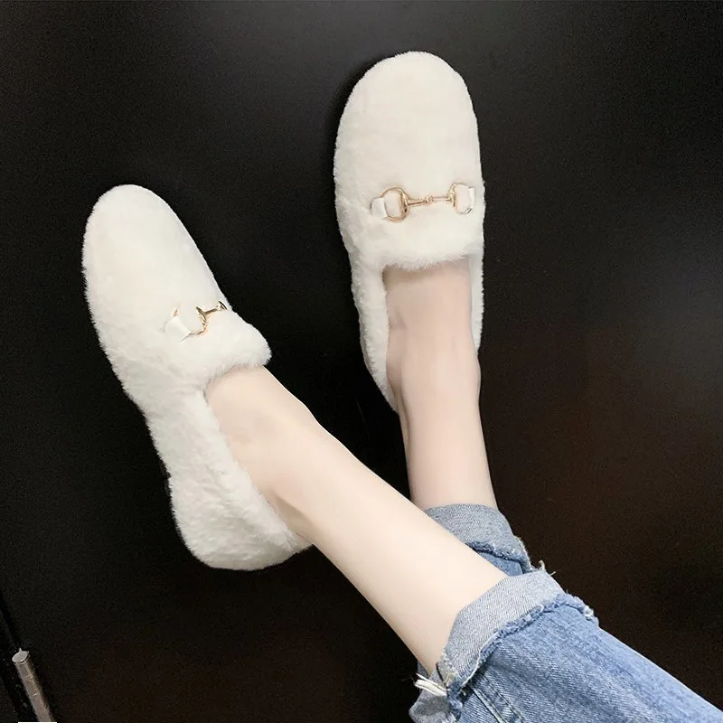 

Winter Fluffy Women Shoes Fashion Chain Warm Fur Flat Shoes Woman Indoor Slippers Causal Home Lady Shoes Zapatillas De Deporte j