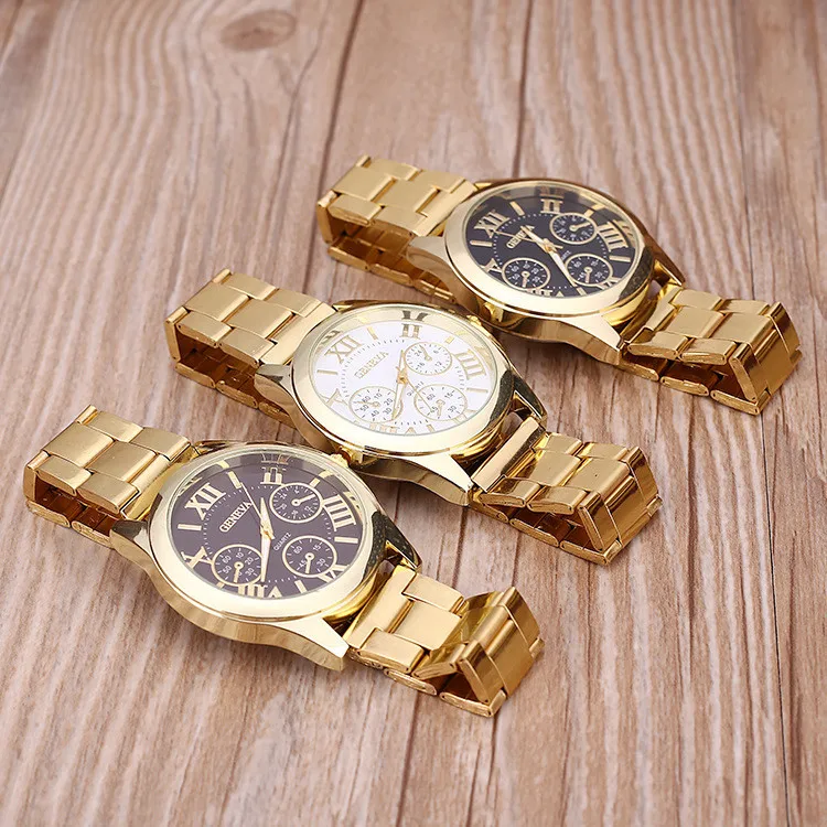 new top brand ladies geneva gold casual quartz watch women sport stainless steel dress watches relogio feminino hot men clock free global shipping