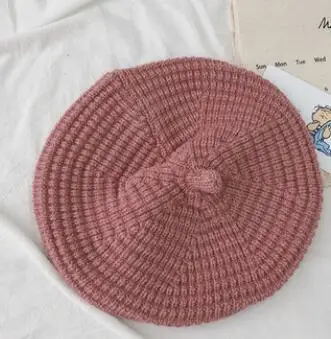 pink MILANCEL/Осенняя детская шапка; вязаная шапка для девочек; однотонная покраска; шапка для девочек; реквизит для фотосъемки - Цвет: pink