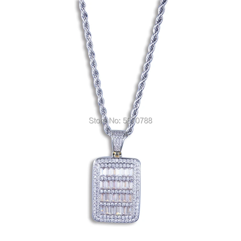 

Hip hop baguette iced out tag pendant, white gold tag pendant