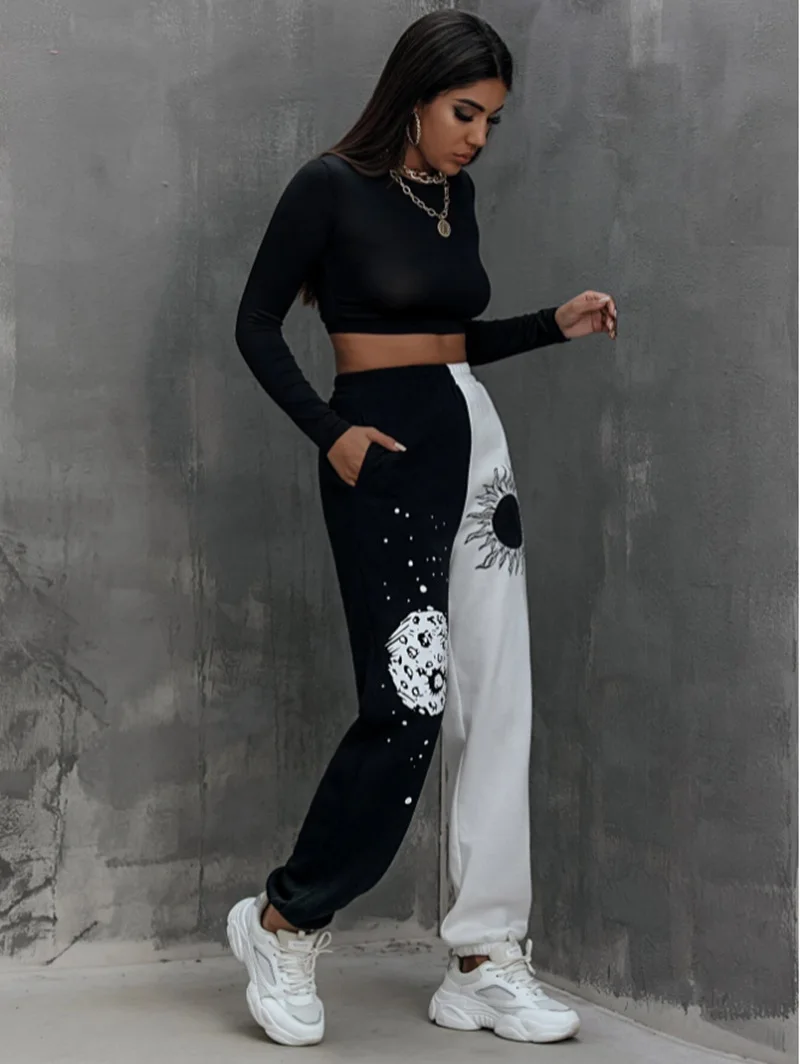 

2021 Europe and the United States cross border autumn and winter elastic waist urban fashion leisure loose high waist women's pa