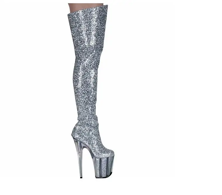 

Super high-heeled knee boots glitter bright eye color core long boots