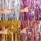 Фон для вечерние, декоративная занавеска, металлическая бахрома из фольги мерцающий фон, день рождения, детский душ, украшение стены, фотозона, фон