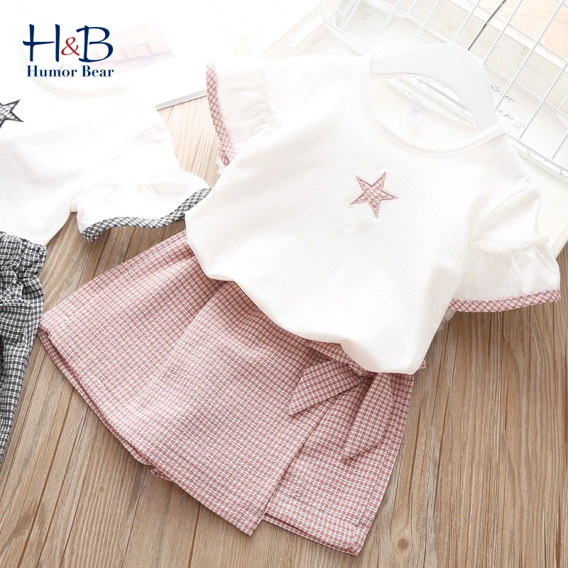 Humor Bear Baby Girl Clothes Suit 2022 Brand NEW Summer Star Printing Toddler girl clothes T-shirt Tops+Waistband Pantskirt 2-6Y