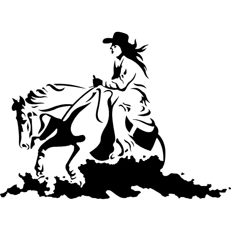 

Classic Fashion Cowgirl Horse Cowboy Athletic Western Cowboy Vinyl Car Model Cover Scratch Sticker Decal Black/White, 15cm*11cm