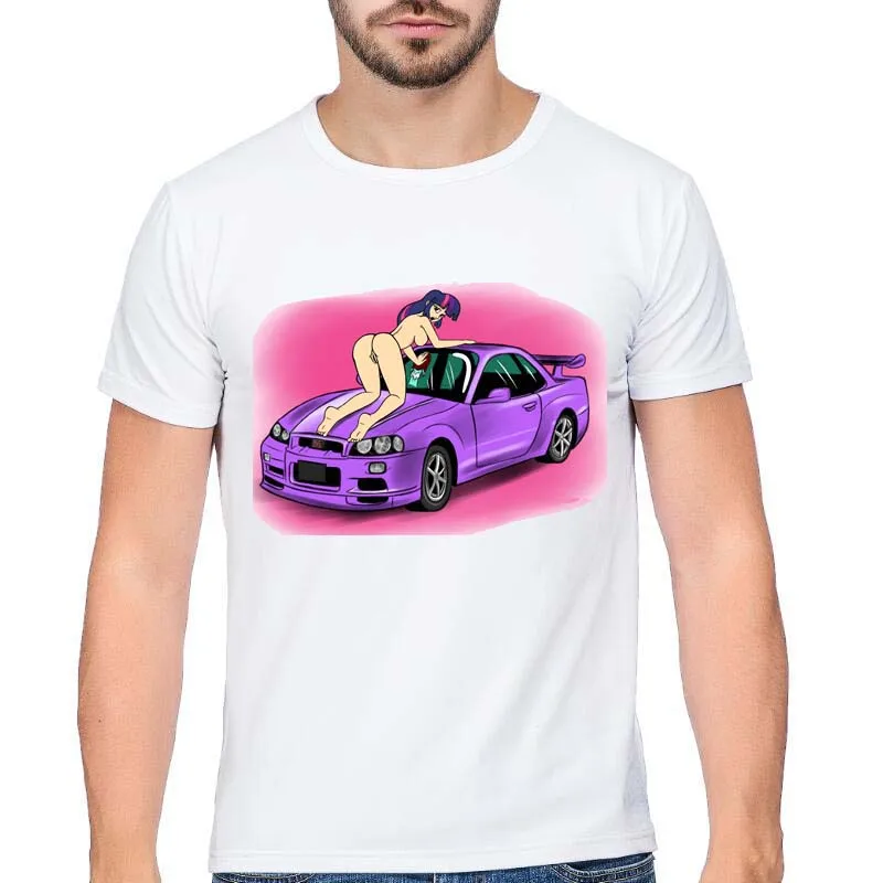 Мужская футболка с коротким рукавом и круглым вырезом рисунком Nissan Skyline Drift King R34 |