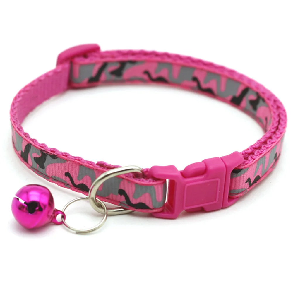 Cat Dog Collar With Bell Camo Camouflage Printed Neck Strap Polyester Adjustable Puppy Animal Dog Leash Safety Dog Supplies