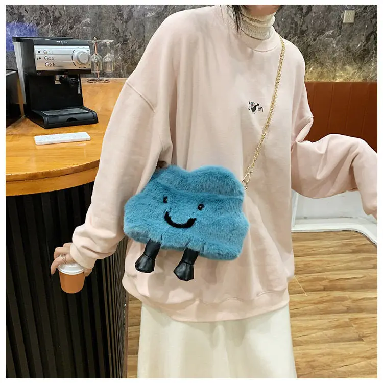 

3D Plush Female Designer Shoulder Bags Mini Women's Crossbody Bags Cute Cloud Handbag for Girls Coin Purses Casual Ms Tote Bags