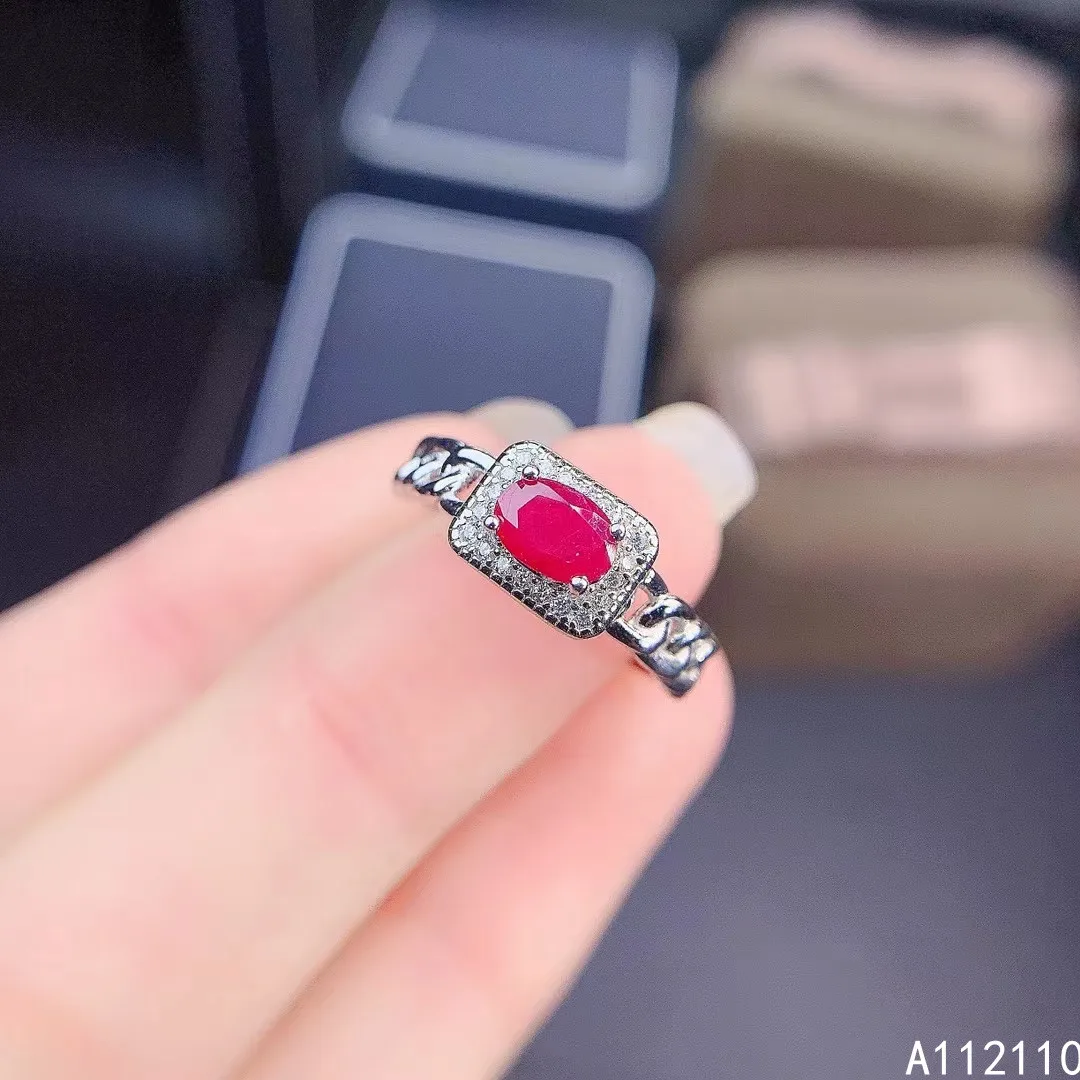 

Fine Jewelry 925 Sterling Silver Inset With Natural Gemstone Women's Popular Exquisite Fresh Ruby Adjustable Ring Support Detect