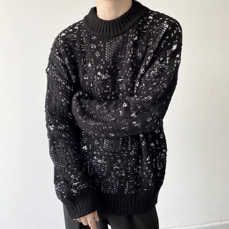 

SYUHGFA Men's Thicken Sweater 2022 Winter Jacquard Loose All-match Korean Style Vintage Oversize Kintted Sweater O-neck Pullover