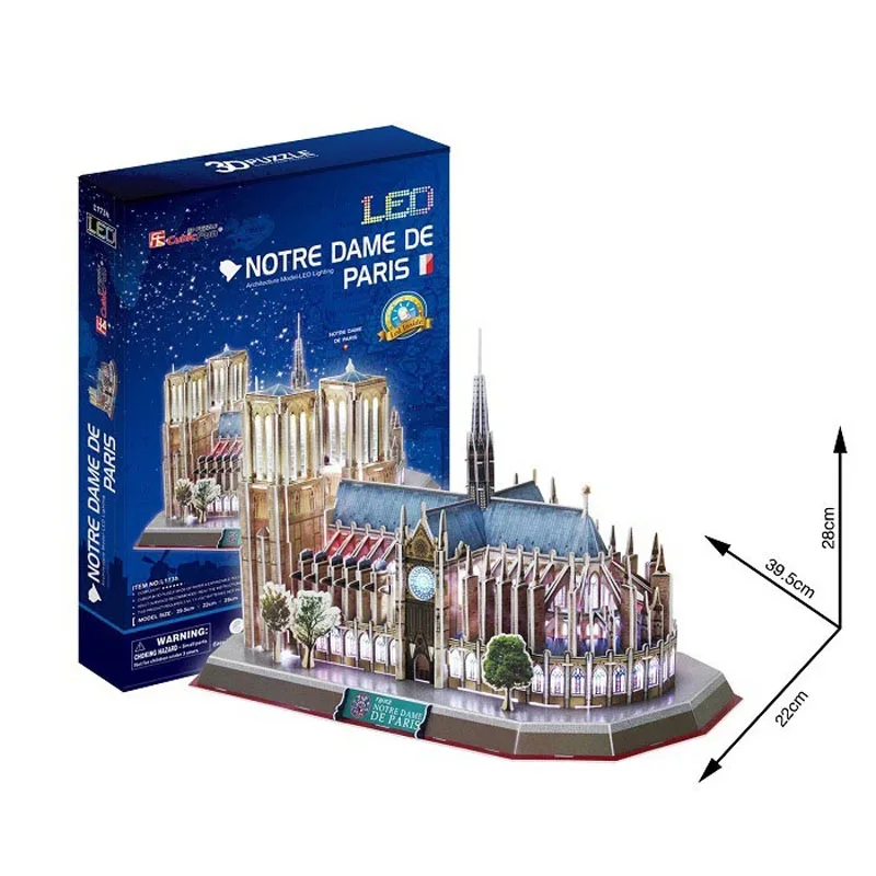 Новый светодиодный 3D трехмерный пазл Франции Notre Dame De модель Парижа для детей DIY