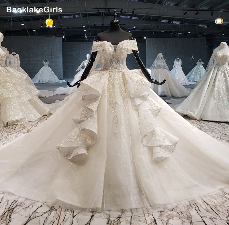 Puffy Wedding Dress 2020 Off Shoulder V Neck Sexy Summer Bridal Dresses For Girl Long Train Vestido De Noiva Princesa | Свадьбы и