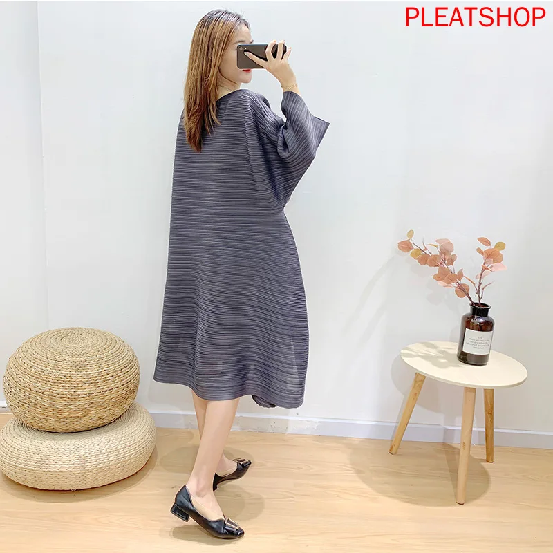 

MIYAKE Pleated Large Size Women's Autumn New Plus-sized Dress Slim Medium-Length Vestido De Mujer Robes Robe Femme Vestidos