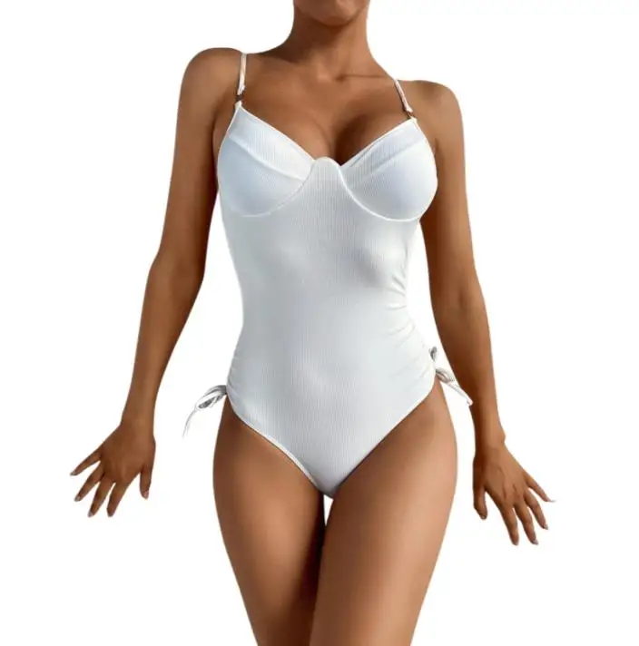 

Female Swimwear Girls Solid Color Sleeveless Spaghetti Strap Bathing Suit for Summer White S/M/L