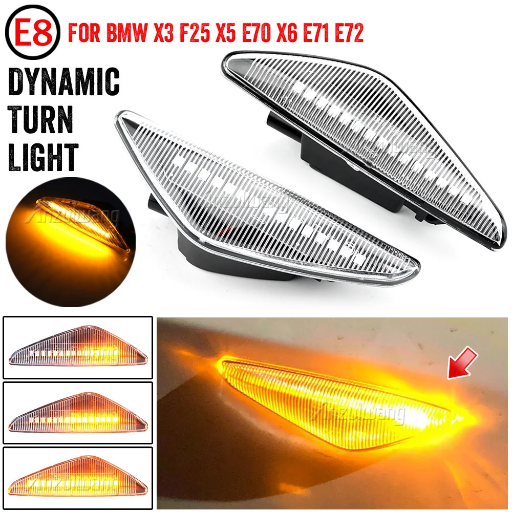 2PCS Smoke Dynamic Flowing LED Side Marker Signal Light For BMW X5 E70 X6 E71 E72 X3 F25 Sequential Blinker Lamp