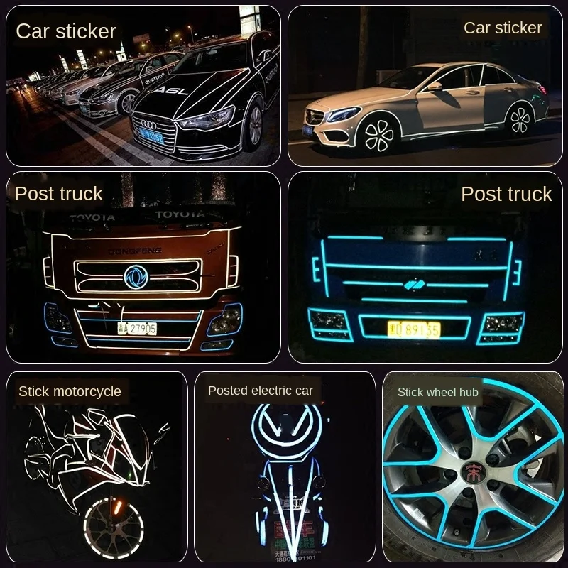 

2021 DIY Car tickers 8m Reflective Tape Motor Bike Truck Night Light Shining Warning Adhesive Glow Paper Auto Accessories