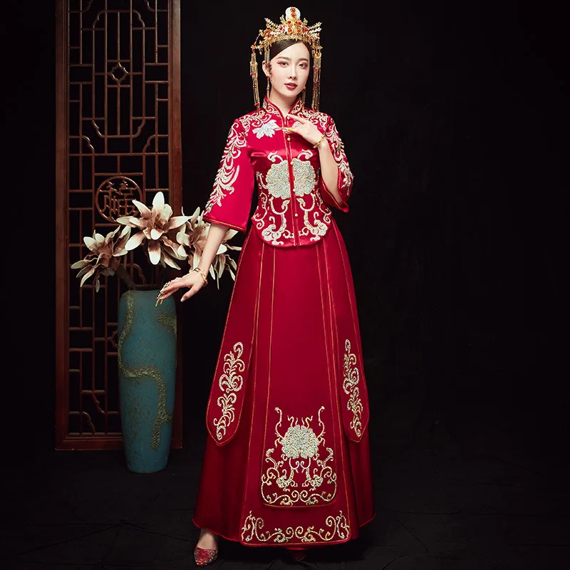 

Novelty Female Cheongsam Suzhou Embroidery Wedding Dress Chinese Style Marriage Set Exquisite Bride Clothing Toast Clothing