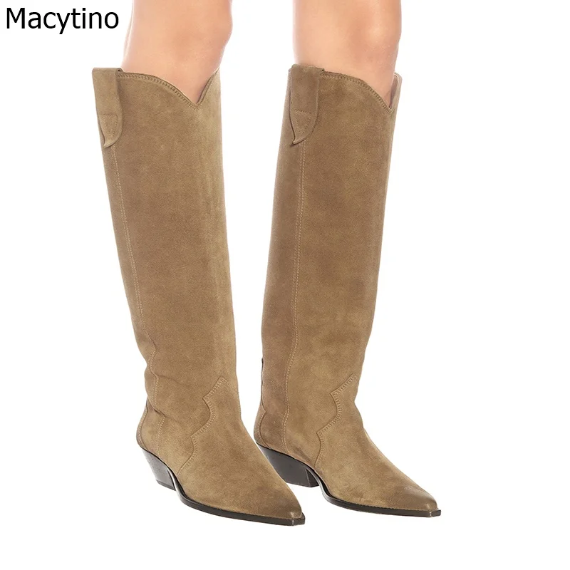 Сапоги женские замшевые до колена заостренный носок каблук-шпилька однотонные