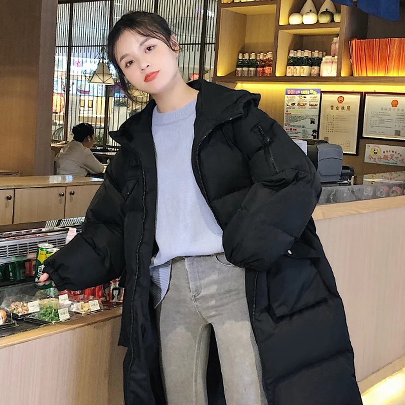 

GOOHOJIO 2020 New High Quality Hooded Warm Oversize Coat warm solid color women Parka With hood Autumn Winter Women Long Jackets