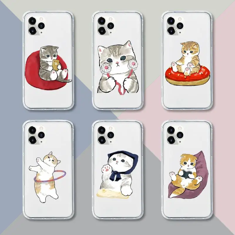 

Cute cartoon cat Phone Case Transparent For iPhone 13 12 11 pro mini XS XR X max 5 6 s 7 8 plus Soft Clear Mobile bags