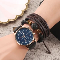 mens fashion wristwatch bracelets quartz dial clock black leather watchband adjustable bracelets gifts for grandson boyfriend