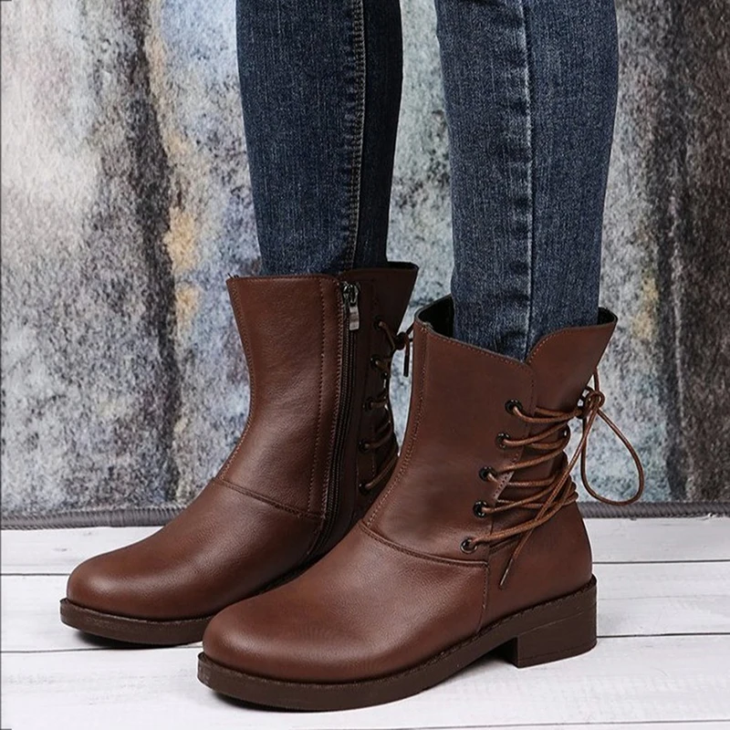 

Женские ботильоны на молнии, с круглым носком, из ПУ кожи