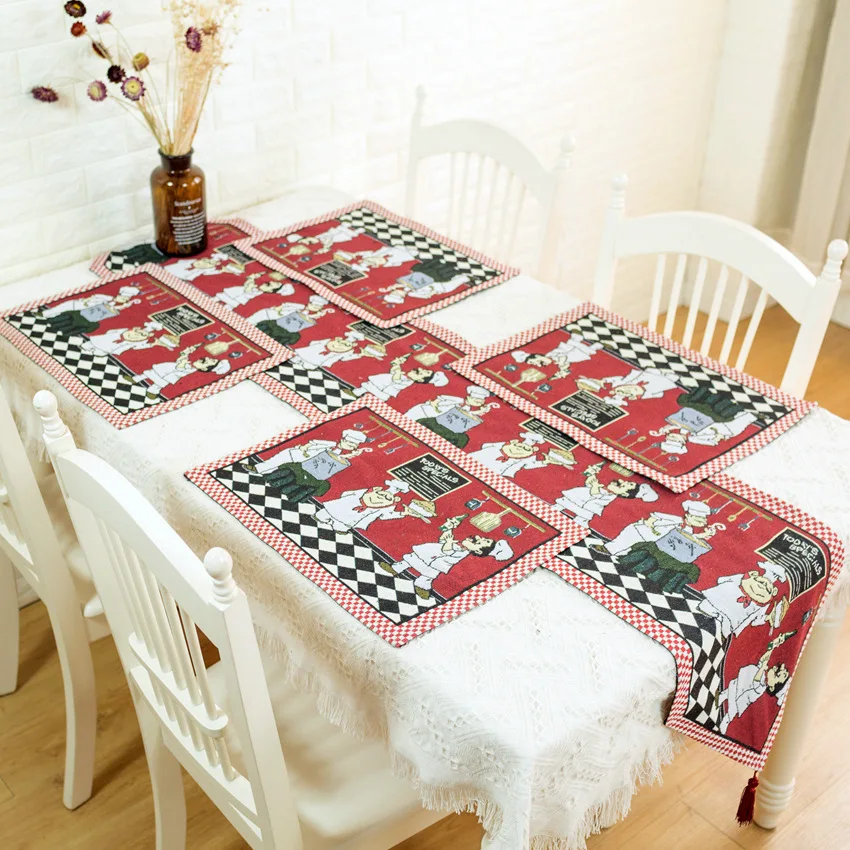 

33*180cm Table Runner Retro French Chef Pattern French placemat Party Wedding Decor Crafts Tablecloth Polyester Table Runner