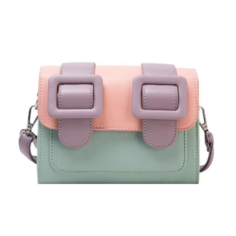 

2020 Contrast color Leather Crossbody Bags For Women Travel Handbag Fashion Simple Shoulder Messenger Bag Ladies Cross Body Bag