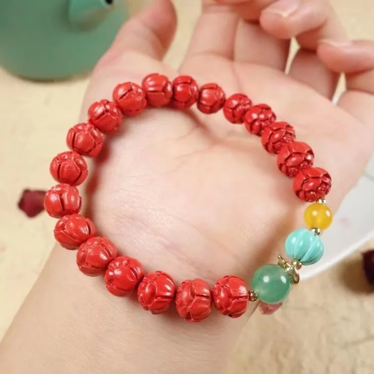 

Натуральные органические красные резные бусины в виде цветка лотоса Cinnabar, эластичные бусины «сделай сам», аксессуары для женщин, ювелирные ...