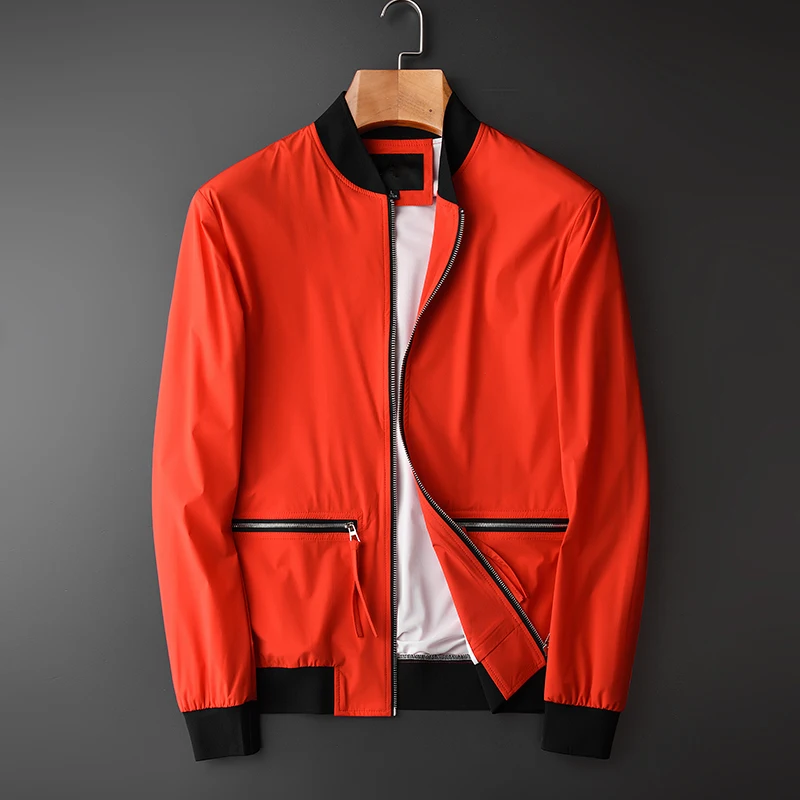

Jackets Men Spring And Autumn Silky Fabric Baseball Collar Man Coats Fashion Thin Red Coat Jaqueta Masculina Male Jackets
