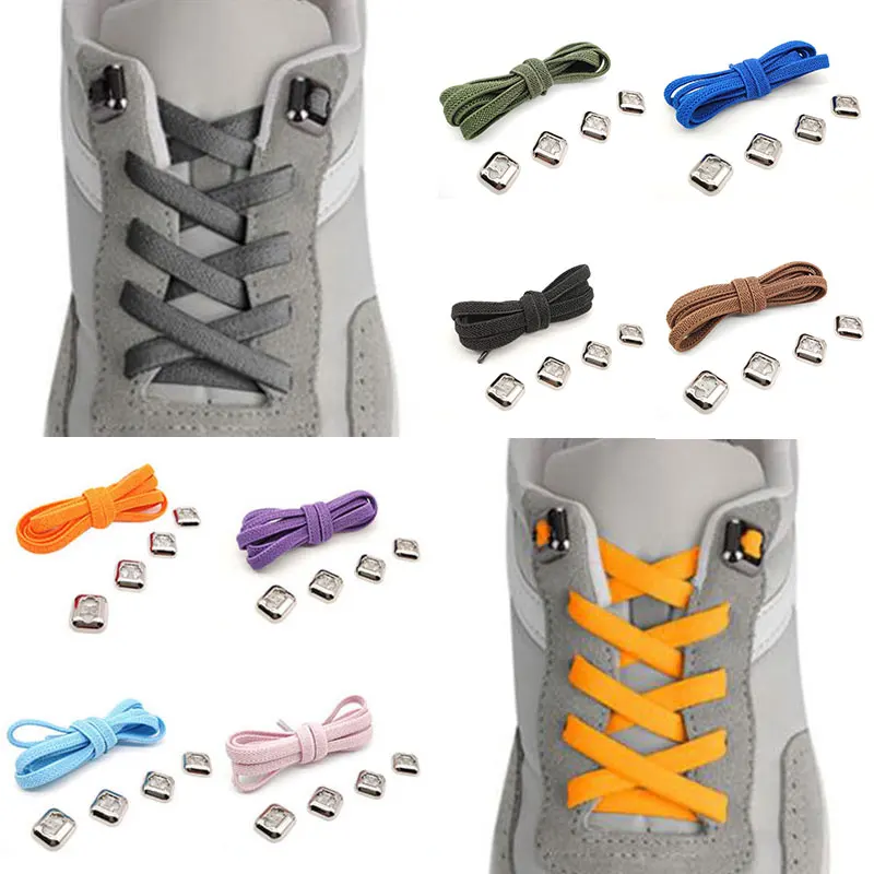 

1 Pair Multi-color No tie Shoelaces Flat Metal Button Lazy Shoelace Sneakers Shoe Laces Shoelaces Adults Children Shoestrings