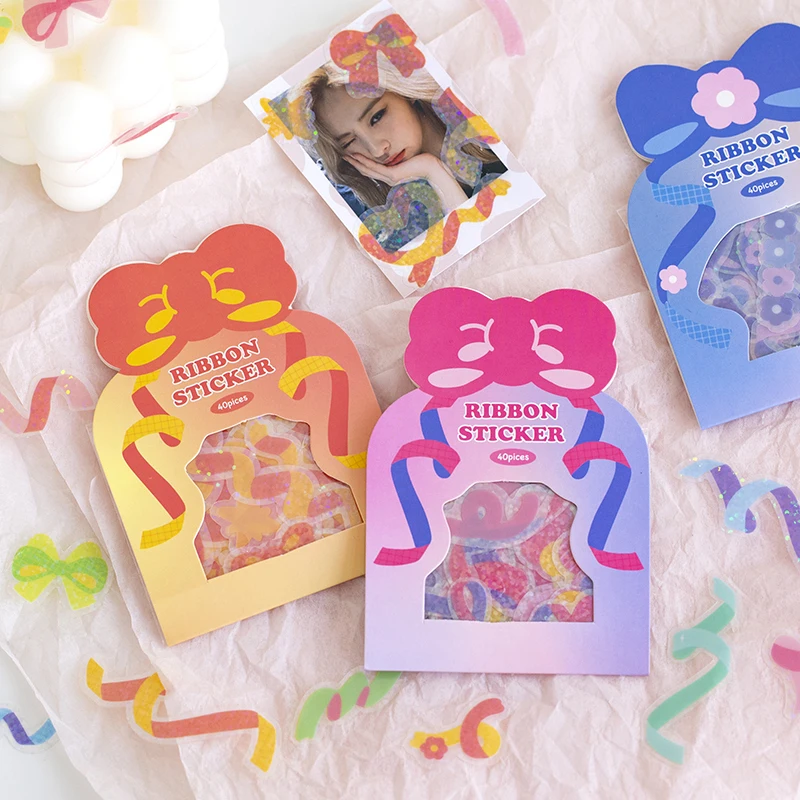 

40 Pcs/Pack Colorful Ribbon PET Stickers Decoration Scrapbooking Stick Label Diy Diary Album Cute Stationery Sticker