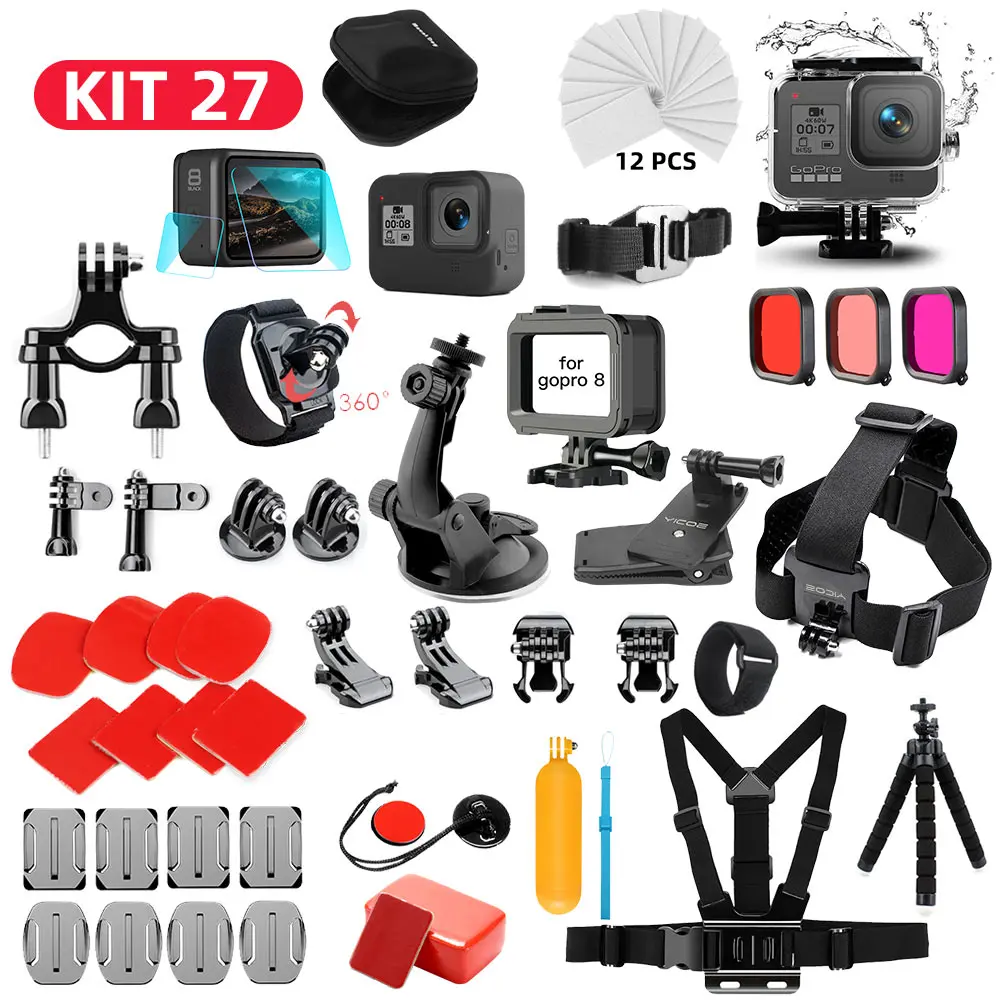 Комплект аксессуаров Gopro для go pro hero 8 защитный чехол из закаленного стекла