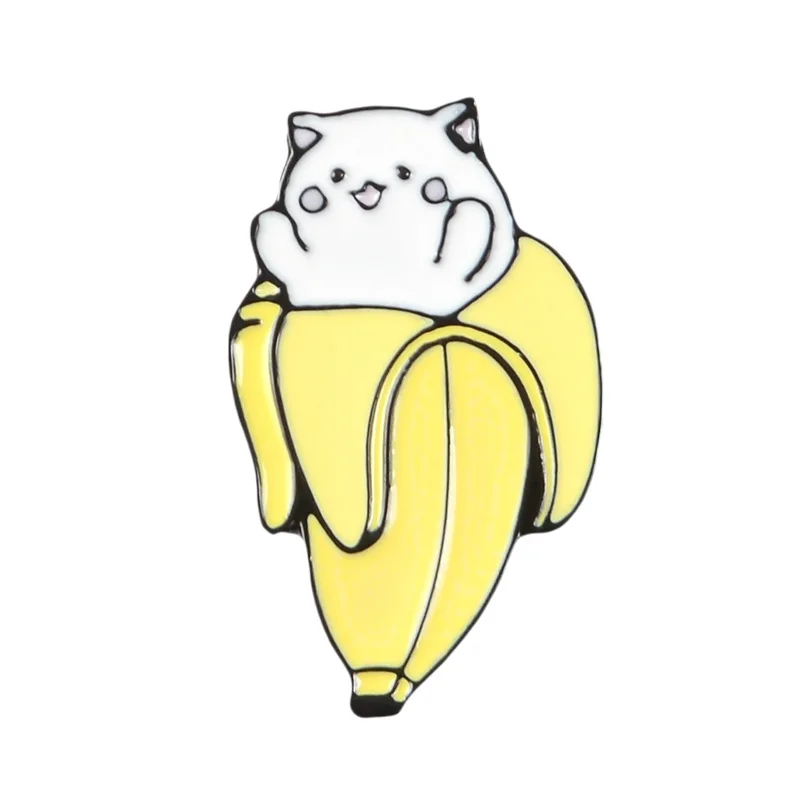

HOSENG Cute Cartoon Banana Cat Animals Yellow White Brooch Women Man Children Backpack Lapel Enamel Jewelry Pin Gift HS_616