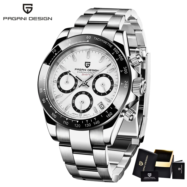 PAGANI Мужские кварцевые наручные часы мужские Seiko для бега часы хронограф водонепроницаемые часы мужские спортивные часы Relogio Masculino - Цвет: White