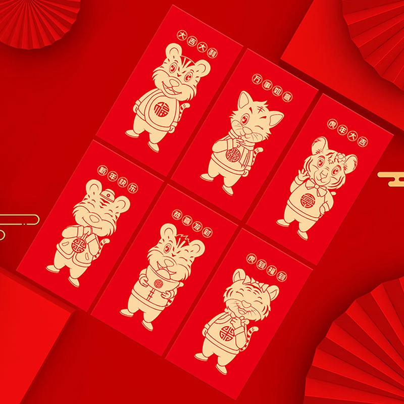 

6 шт./компл. красные конверты с китайским знаком зодиака 2022, новогодние карманы для денег, товары для вечерние