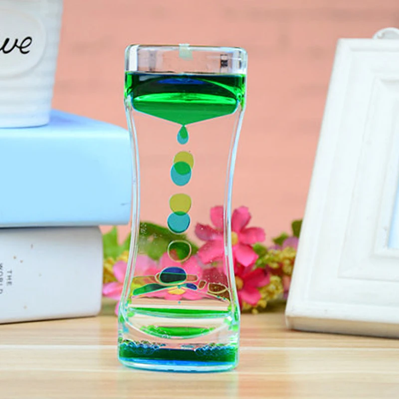 

Double Color Sand Hourglasses Floating Floating Color Mix Illusion Timer Oil Glass Acrylic Hourglass Clock Home Decor