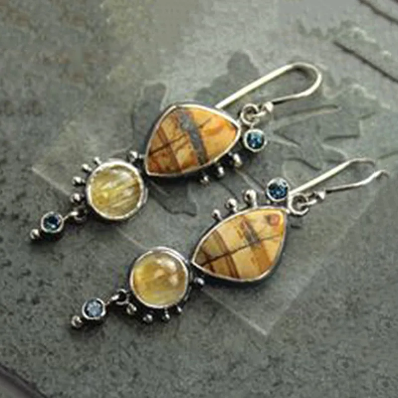 Женские серьги в винтажном стиле цвет желтый коричневый цыганские индийские