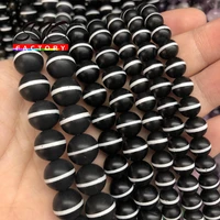 natural matte black agates beads white line stripe round loose beads for jewelry making diy bracelet accessories 15 8 10 12 mm