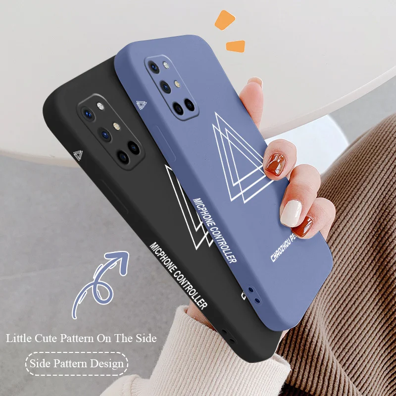 

Simple Triangle Shockproof Liquid Silicone Case For Oneplus 8t 9 9pro 9r pro Square Camera Lens Protection Phone Back Cover Case