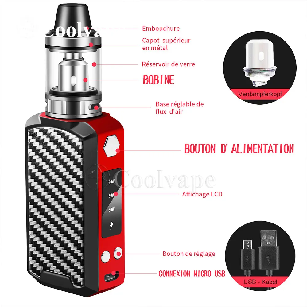 Оригинальный боксмод 80 Вт вейп в комплекте электронная сигарета форме ручки