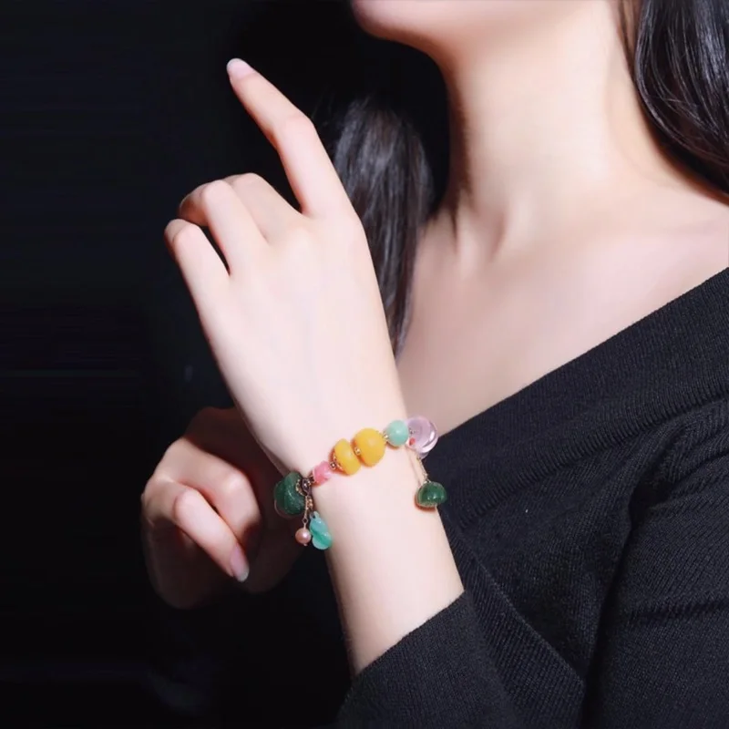 

OMHXZJ Wholesale CS42 European Fashion Woman Girl Party Birthday Gift Natural Rose Quartz Beads100% 925 Sterling Silver Bracelet