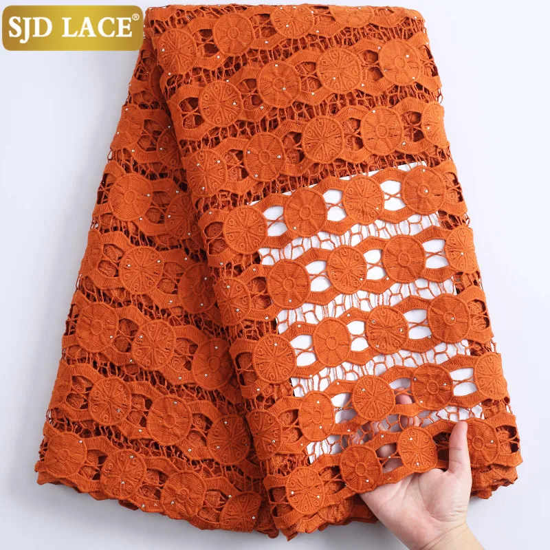 

SJD LACE Caramel African Lace Fabric With Stones Water Soluble Nigerian Lace Fabric High Quality Guipure Cord Laces WeddingA2236