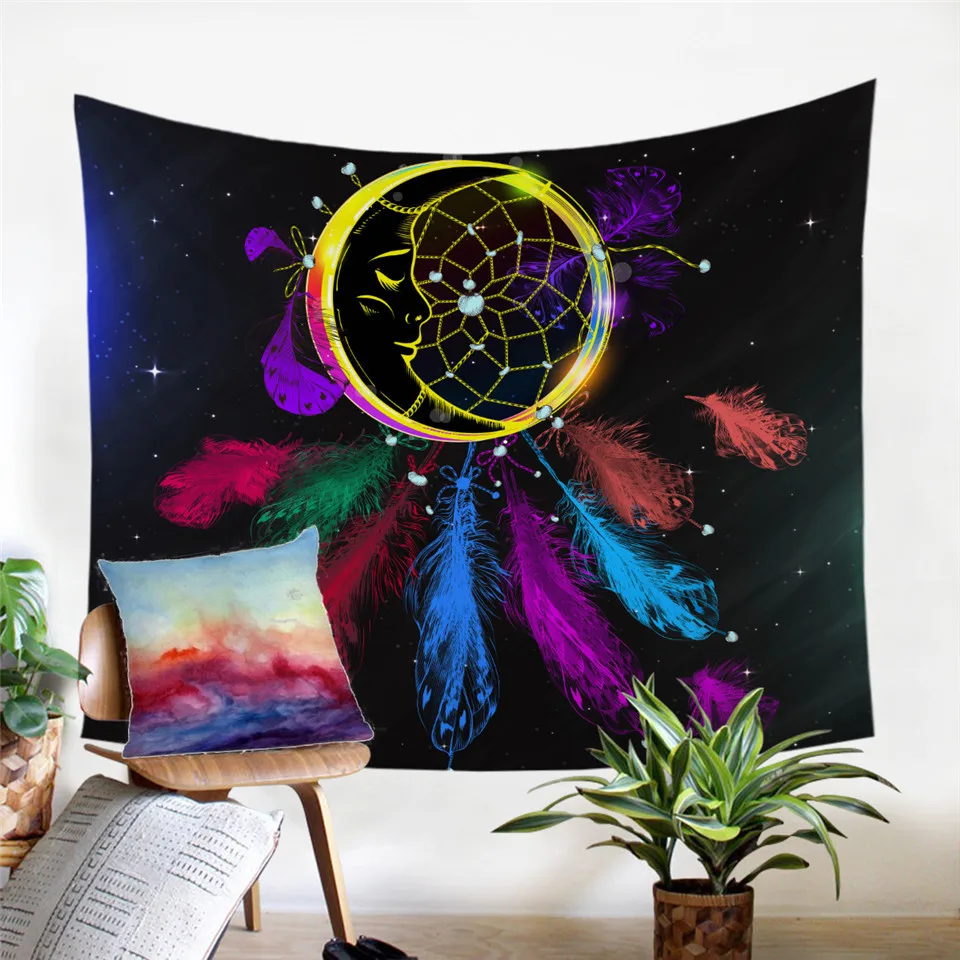 BeddingOutlet Hipster Watercolor Tapestry Dreamcatcher Feathers Wall Hanging Bohemian Art Carpet Decorative Tapestry 2 Sizes - Цвет: 16