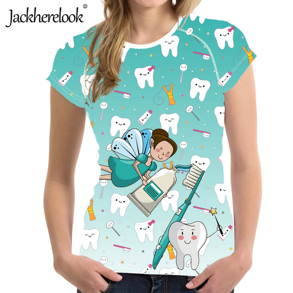 

Новая зеленая футболка Jackherelook с зубами, женская одежда, милые Дизайнерские летние женские топы с рисунком зубов феи
