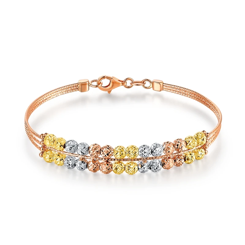 Новые блестящие 2 Слои бисера лазерная резка, 18 k, настоящая реальные твердого золота регулируемого размера высококлассные украшения на свадьбу, годовщину для Для женщин Подарки к празднику